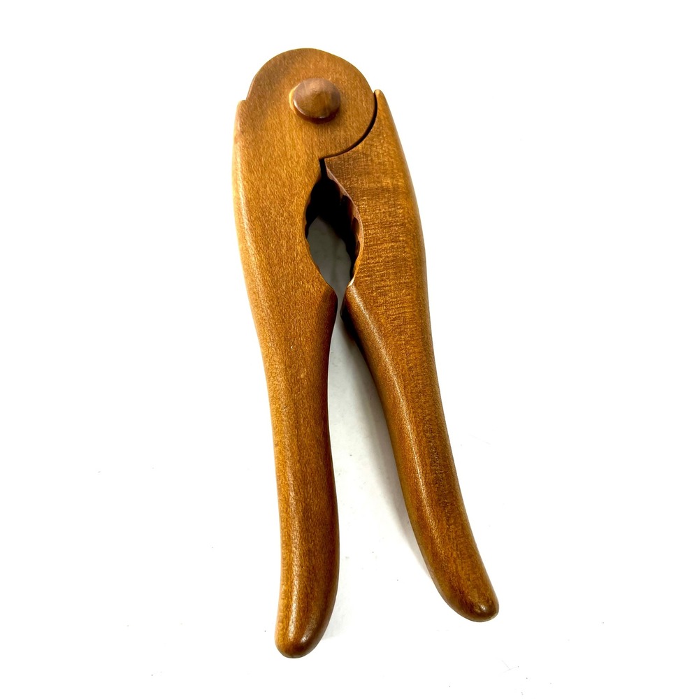 Vintage Handcrafted Solid Wood Nutcracker Manual Sheller Tool Honey Brown 7 Inch